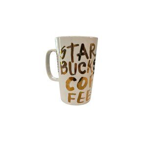 Starbucks Cup Mug Gold White Graffiti Logo Latte Tall 16oz